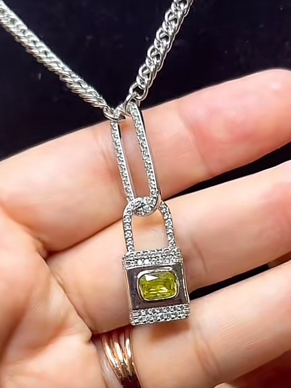 Bomb Party Lock Pendant Necklace in Silver & Yellow Jade Like New